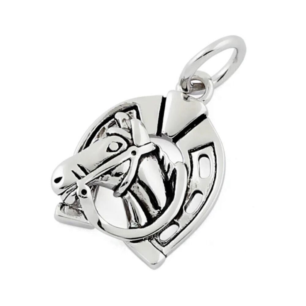 New Sterling Silver Horse in Horse Shoe Necklace Bracelet Pendant